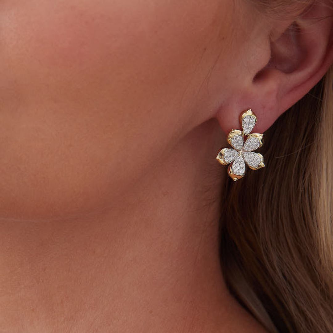 1.39 TCW Round Moissanite Diamond Flower Stud Earrings