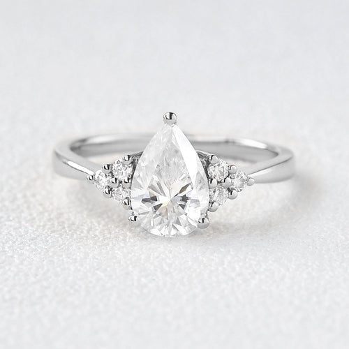 1.52 CT Pear Cut Cluster Moissanite Engagement Ring - crownmoissanite