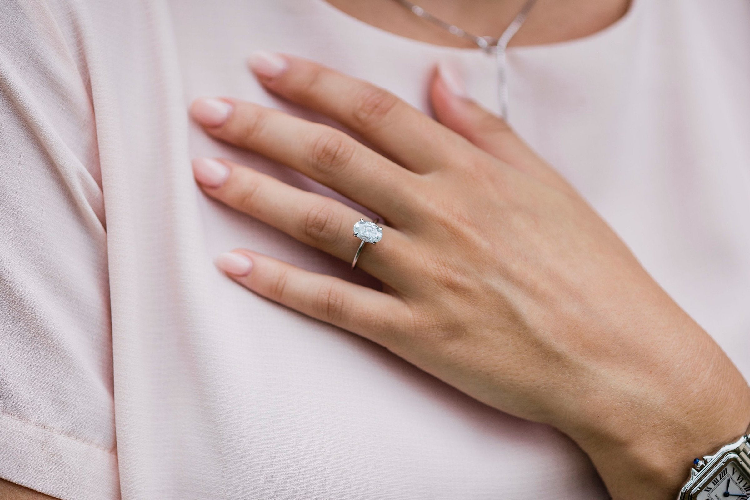 2.10 CT Oval Solitaire Hidden Halo Moissanite Engagement Ring - crownmoissanite