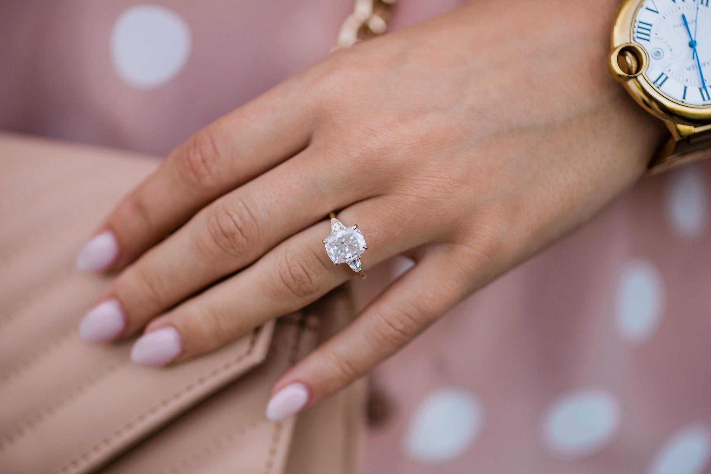 2.50 CT Elongated Cushion Three Stone Moissanite Engagement Ring - crownmoissanite