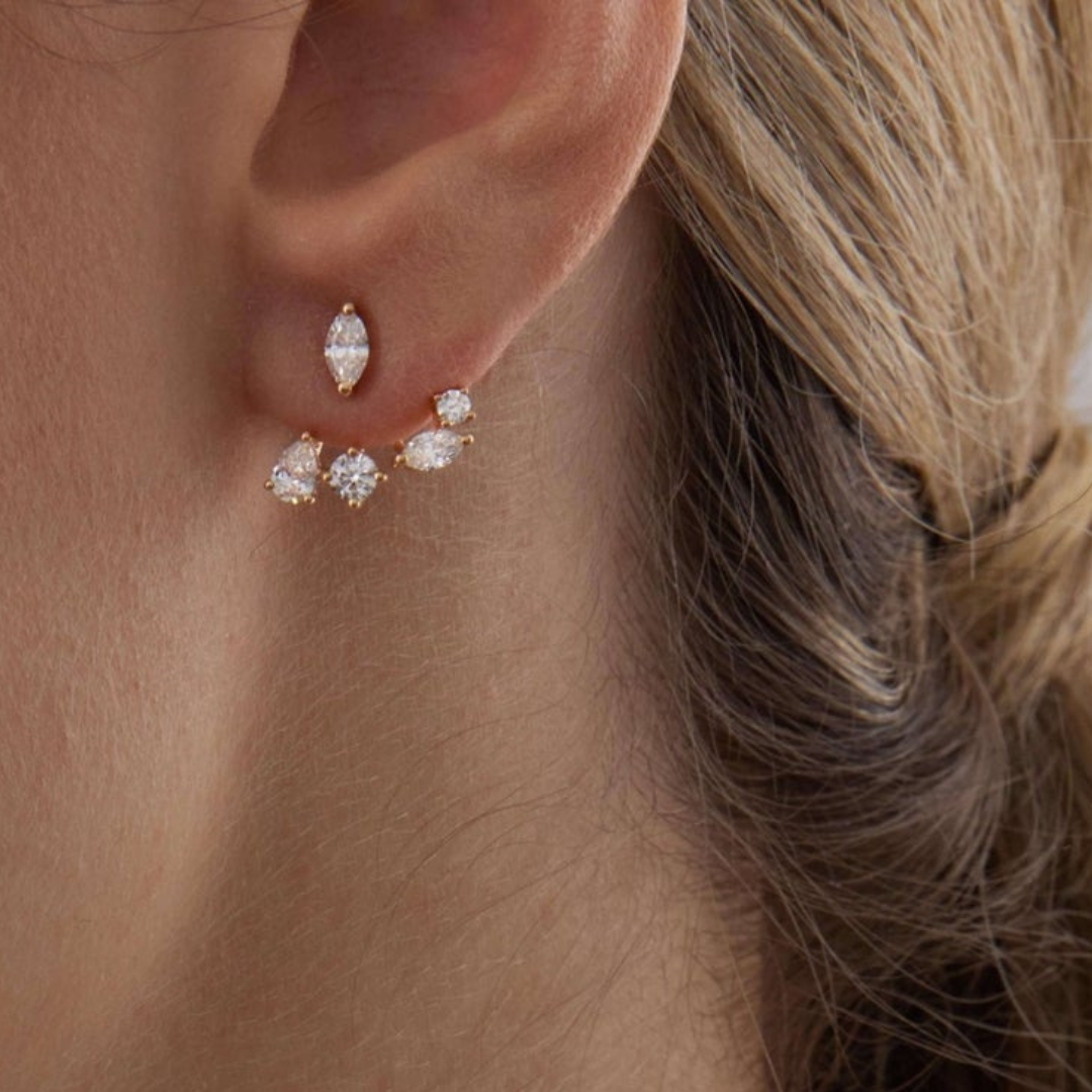 1.47 TCW Pear, Marquise & Round Moissanite Diamond Ear Jacket Earrings