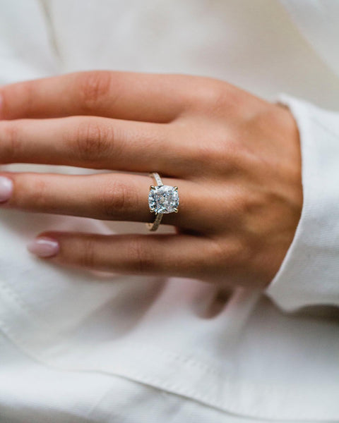 4.65 CT Cushion Solitaire Hidden Halo Moissanite Engagement Ring - crownmoissanite