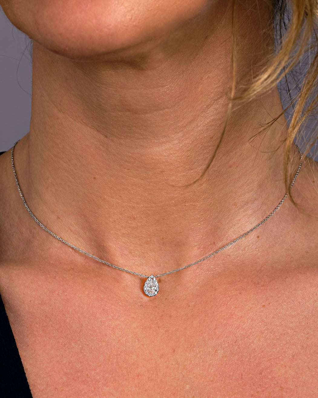 0.50 CT Pear Moissanite Diamond Halo Pendent Necklace - crownmoissanite