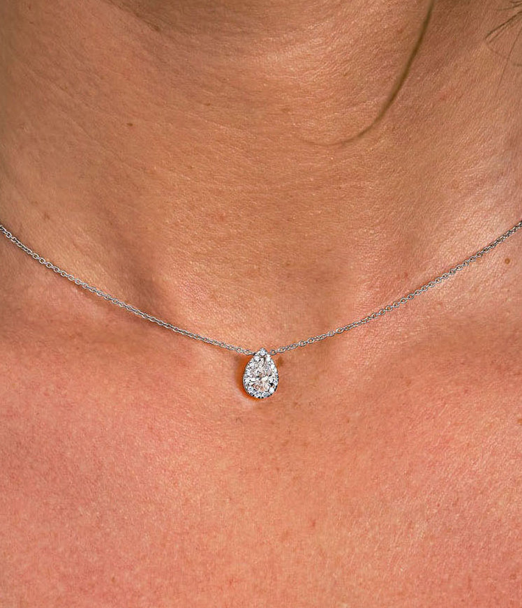0.50 CT Pear Moissanite Diamond Halo Pendent Necklace - crownmoissanite