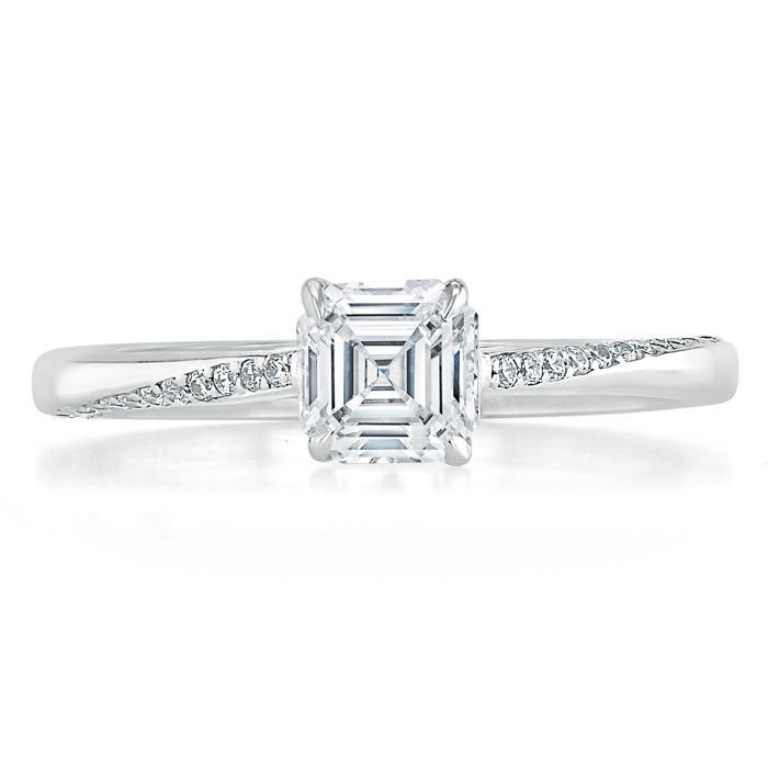 0.75 CT Asscher Cut Solitaire Moissanite Engagement Ring - crownmoissanite