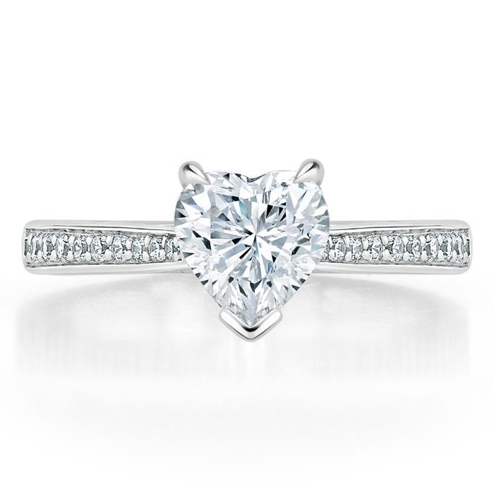 1.0 CT Heart Cut Solitaire Channel Pave Moissanite Engagement Ring - crownmoissanite