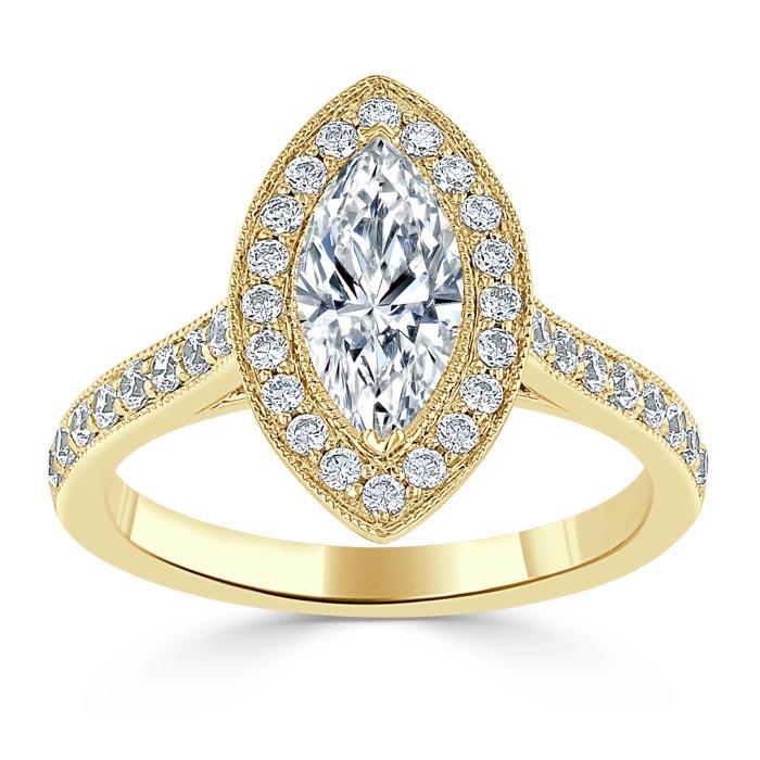 1.0 CT Marquise Cut Halo Moissanite Engagement Ring With Pave Setting - crownmoissanite