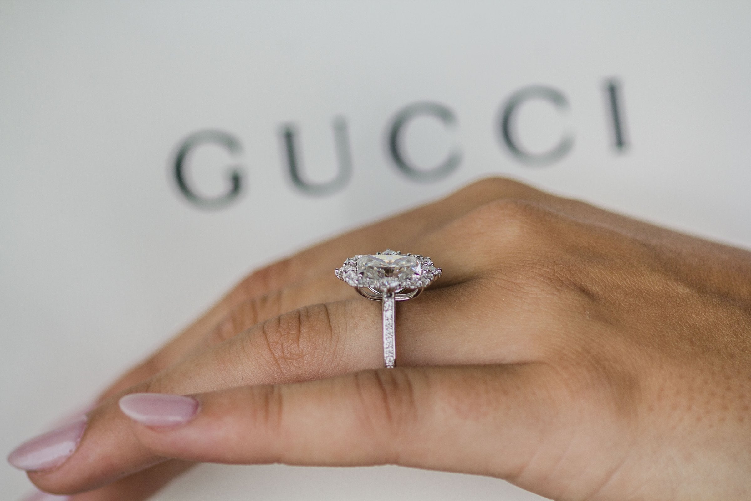 3.40 CT Radiant Cluster Halo Moissanite Engagement Ring - crownmoissanite