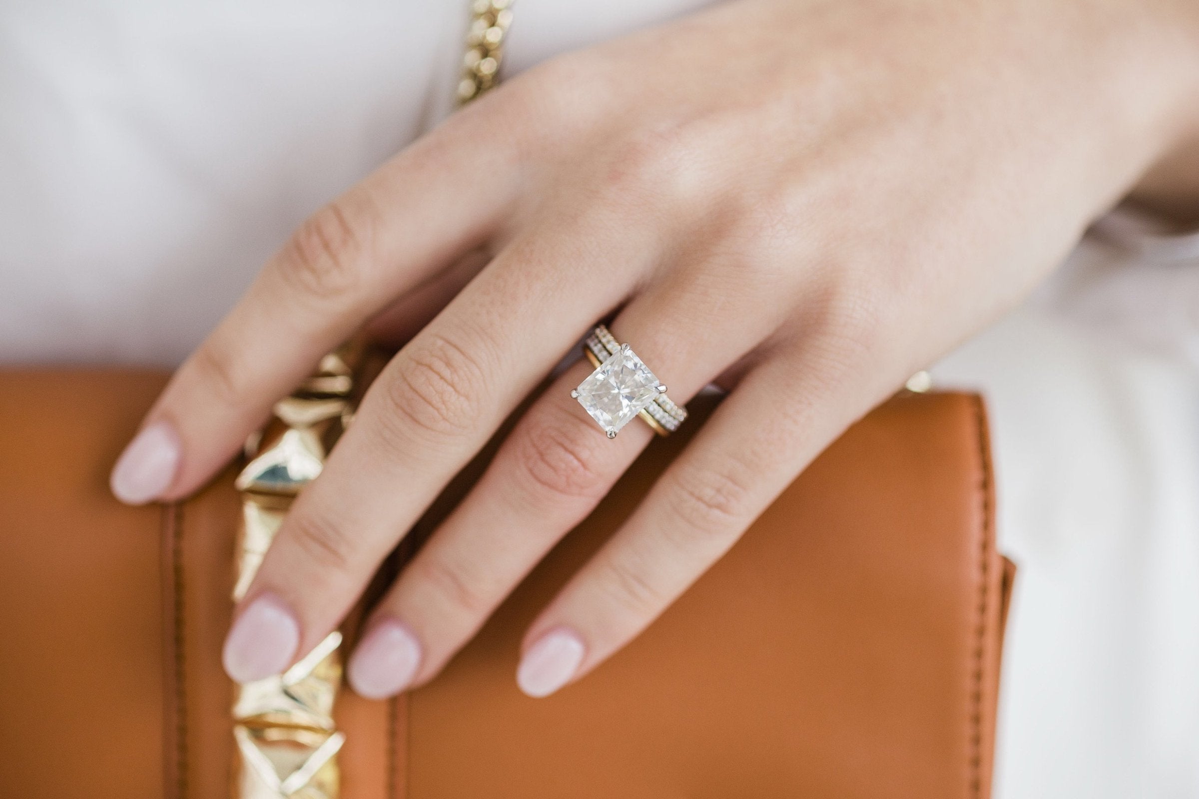 4.20 CT Crushed Ice Radiant Solitaire Hidden Halo Moissanite Engagement Ring - crownmoissanite