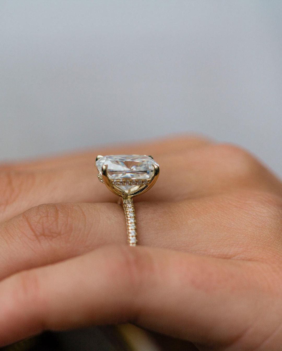 5.70 CT Cushion Solitaire Pave Moissanite Engagement Ring - crownmoissanite