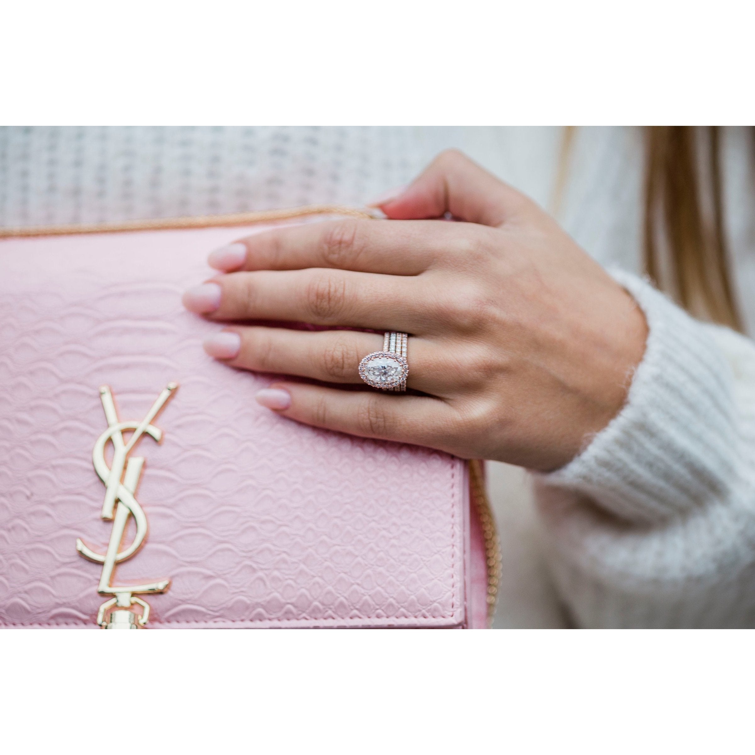 3.90 CT Oval Halo & Pave Moissanite Engagement Ring - crownmoissanite