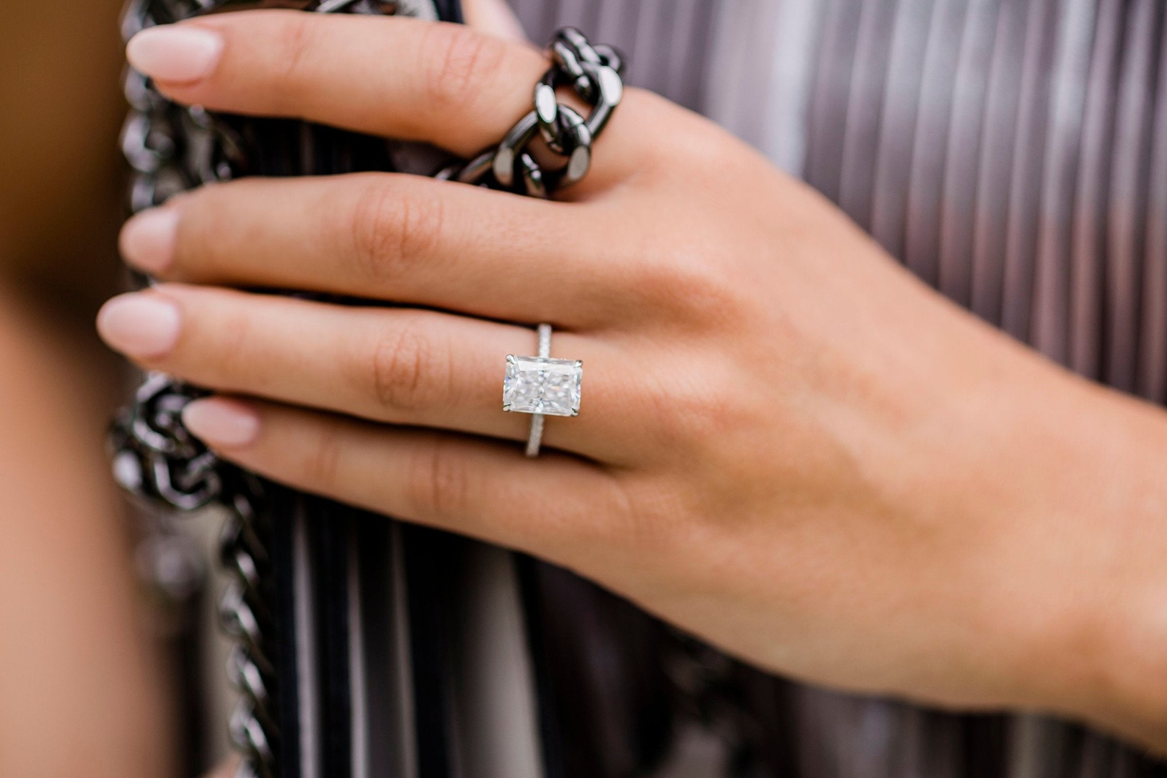 4.60 CT Radiant Solitaire Hidden Halo & Pave Moissanite Engagement Ring - crownmoissanite