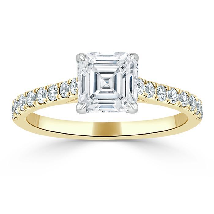 1.0 CT Asscher Cut Solitaire Pave Setting Moissanite Engagement Ring - crownmoissanite