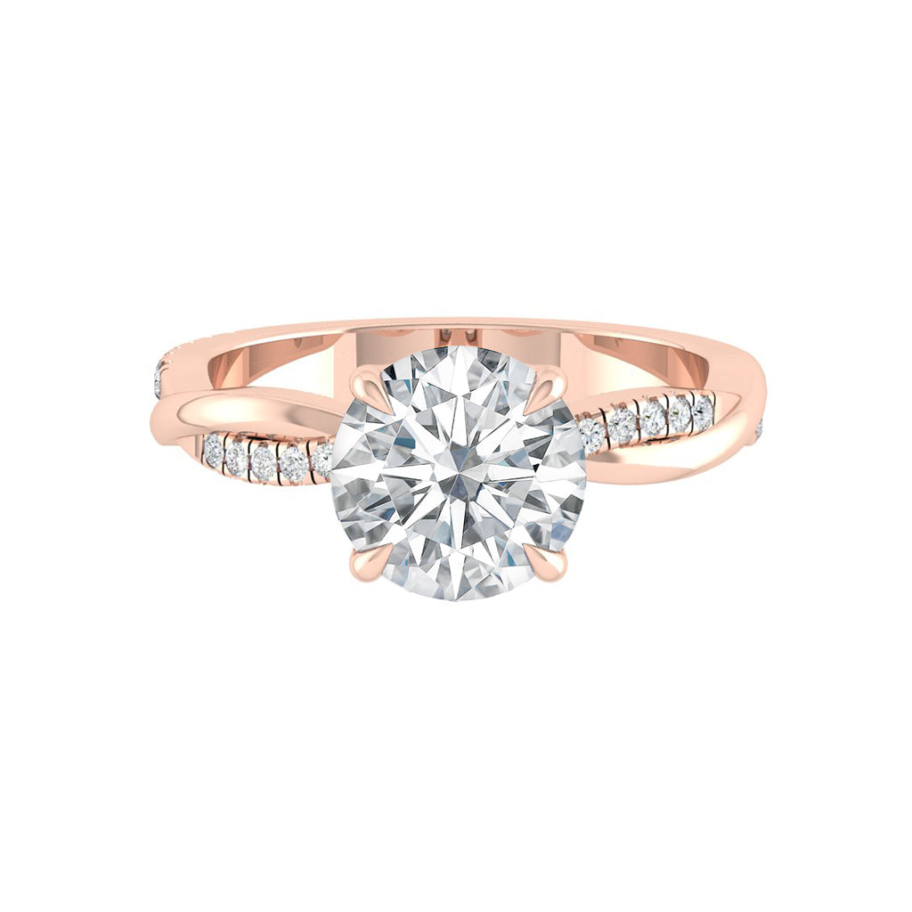 1.85 CT Round Cut Solitaire Twisted Pave Moissanite Engagement Ring - crownmoissanite