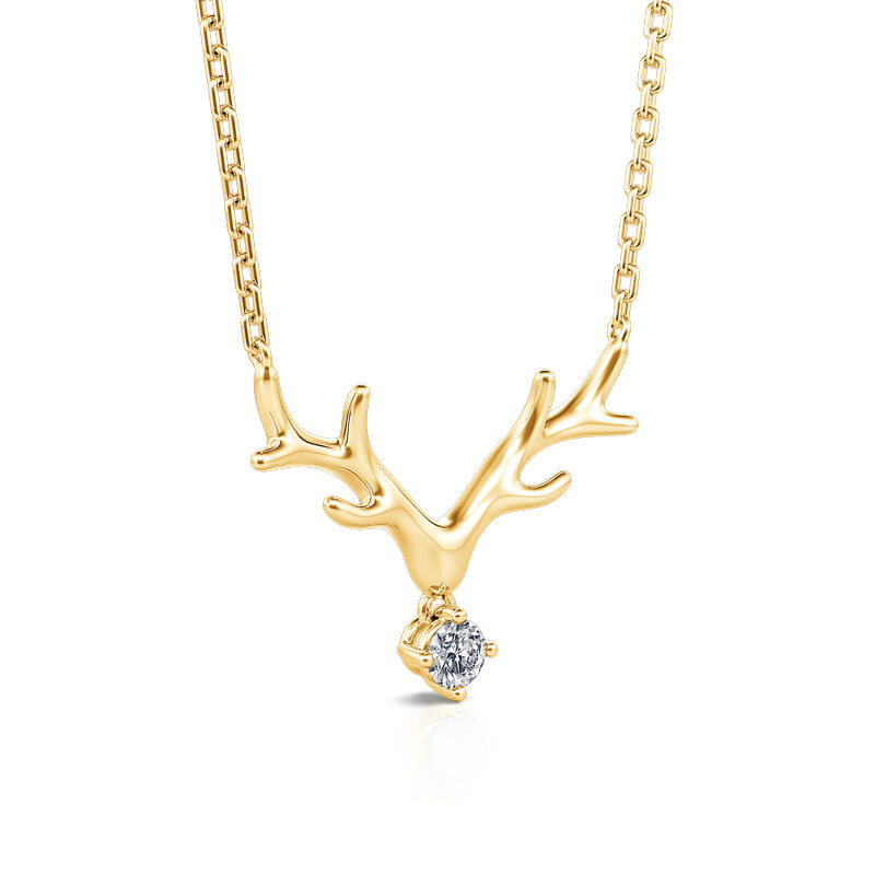 0.18 TCW Round Cut Elk Antlers Moissanite Diamond Necklace