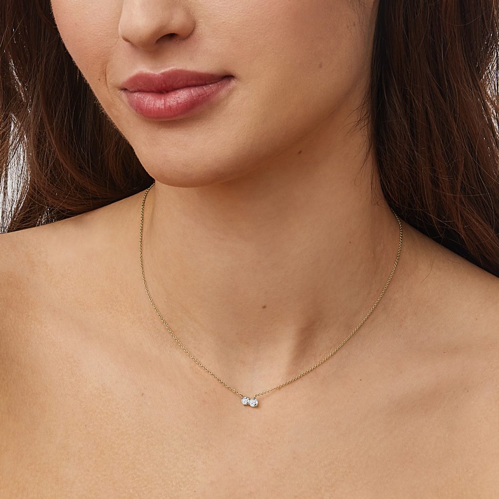 0.35 TCW Round Moissanite Diamond Two Stones Pendent Necklace - crownmoissanite