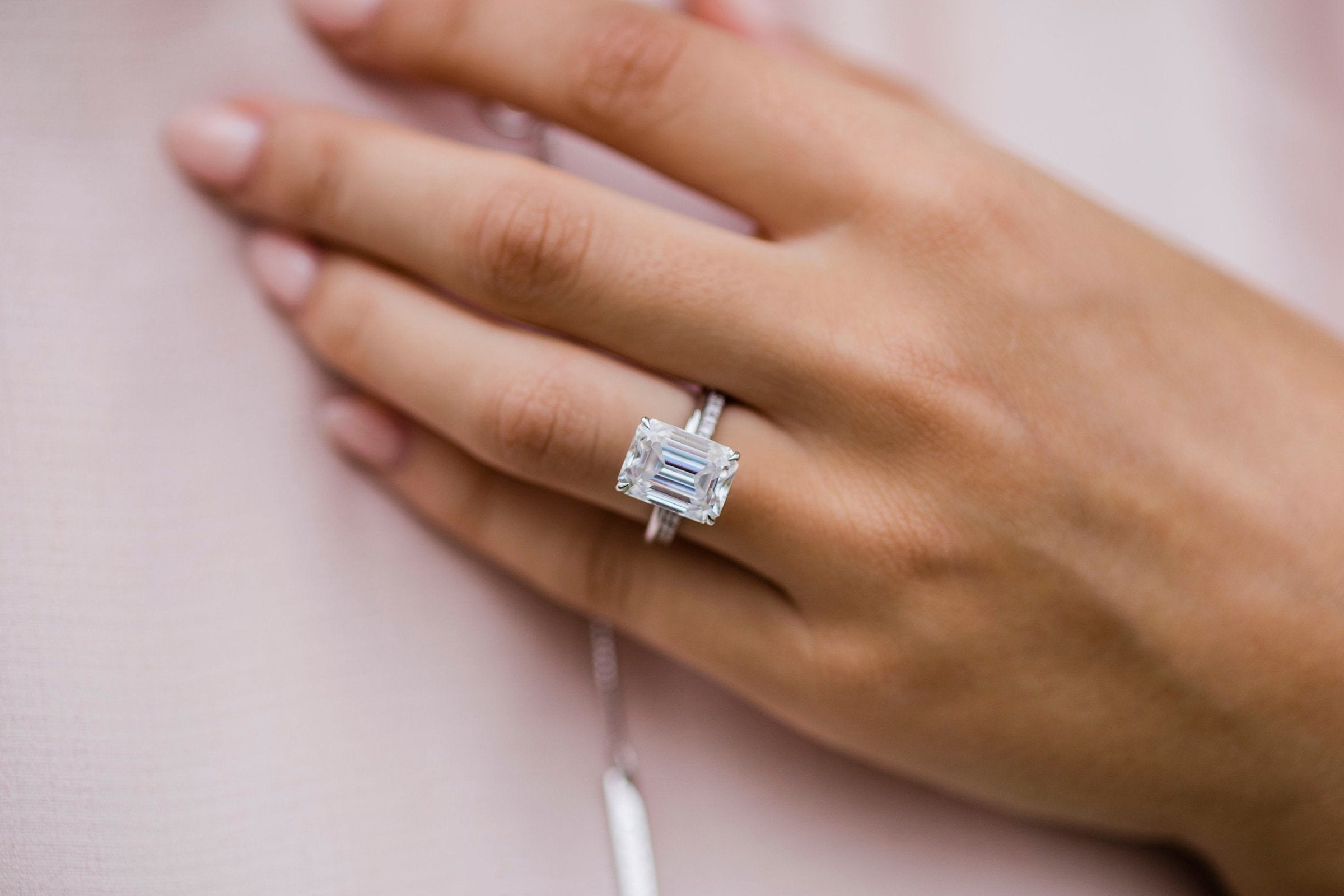 5.50 CT Emerald Solitaire Hidden Halo Moissanite Engagement Ring - crownmoissanite