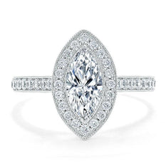 1.0 CT Marquise Shaped Moissanite Halo Engagement Ring - crownmoissanite