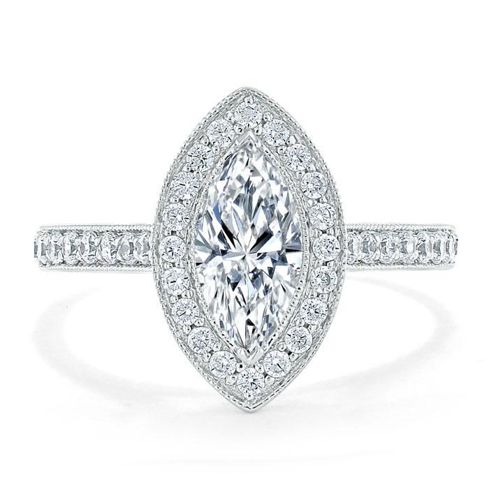1.0 CT Marquise Cut Halo Moissanite Engagement Ring With Pave Setting - crownmoissanite