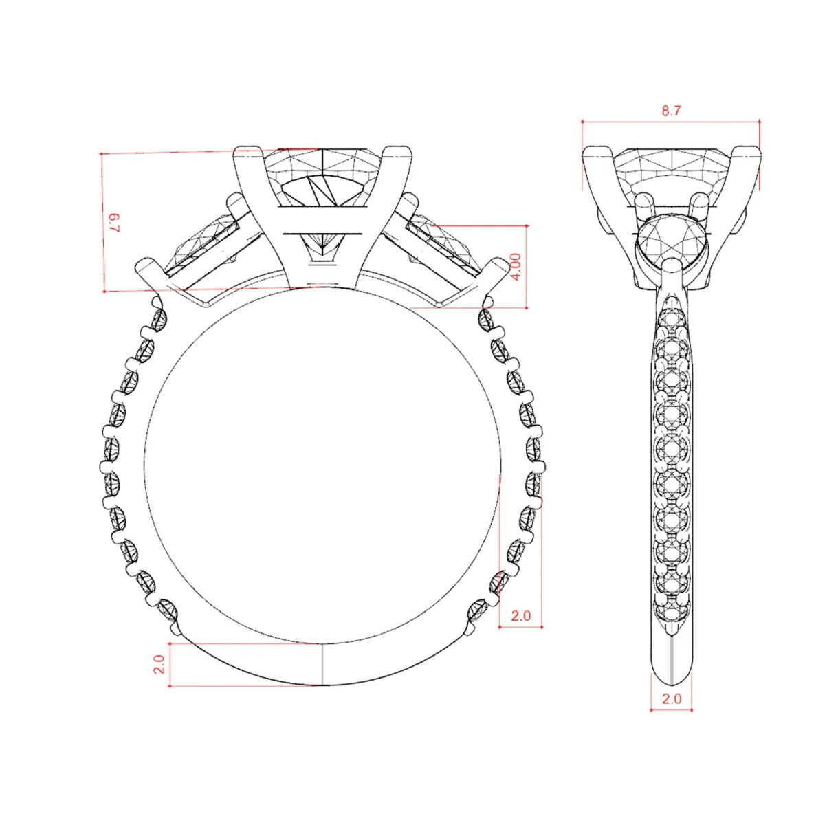 2.54 CT Cushion 3 Stone Moissanite Engagement Ring - crownmoissanite