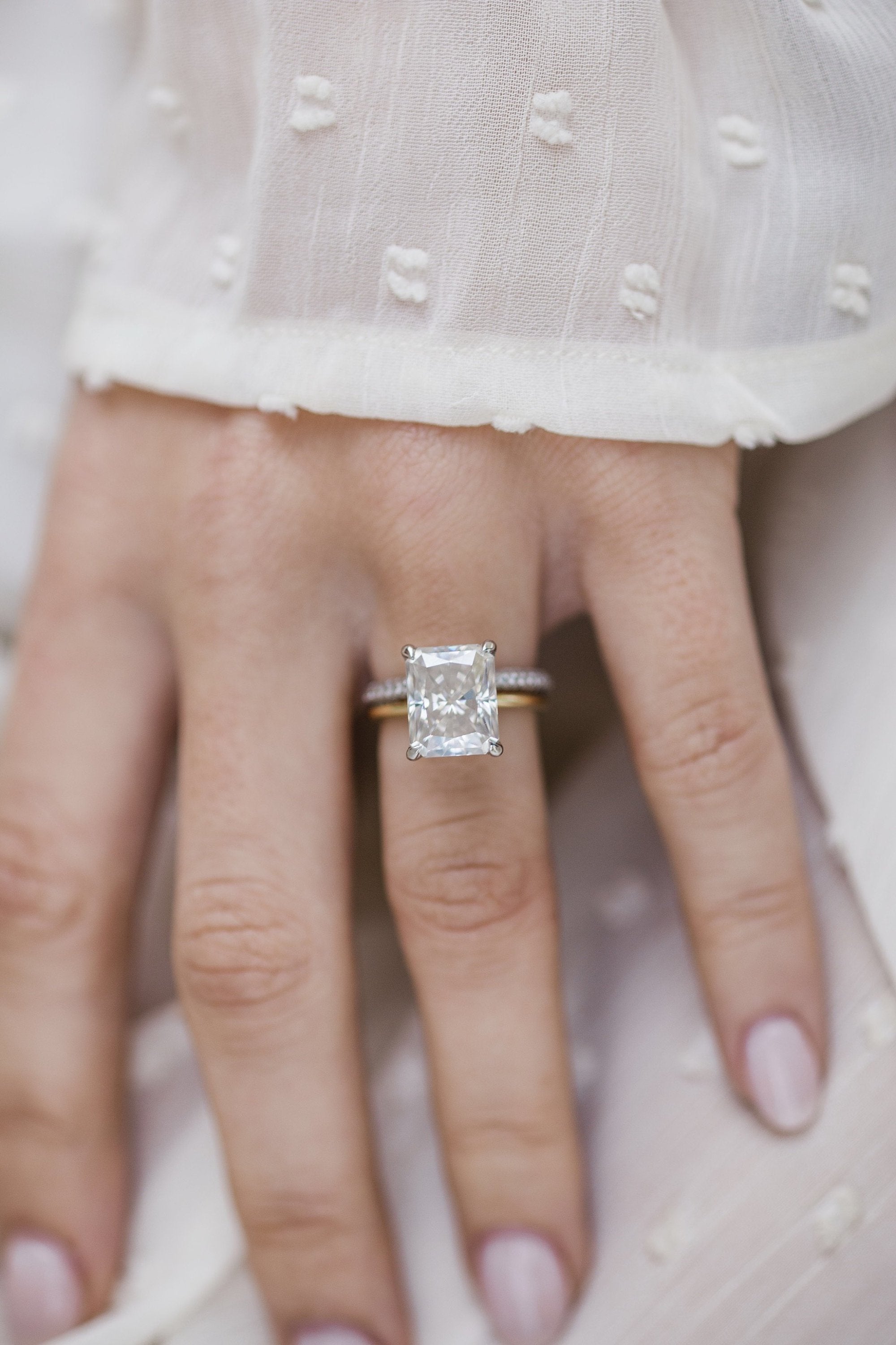 4.20 CT Crushed Ice Radiant Solitaire Hidden Halo Moissanite Engagement Ring - crownmoissanite