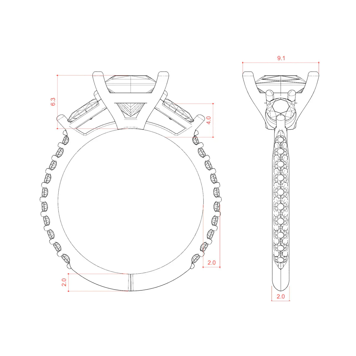 2.78 CT Princess 3 Stone Moissanite Engagement Ring - crownmoissanite