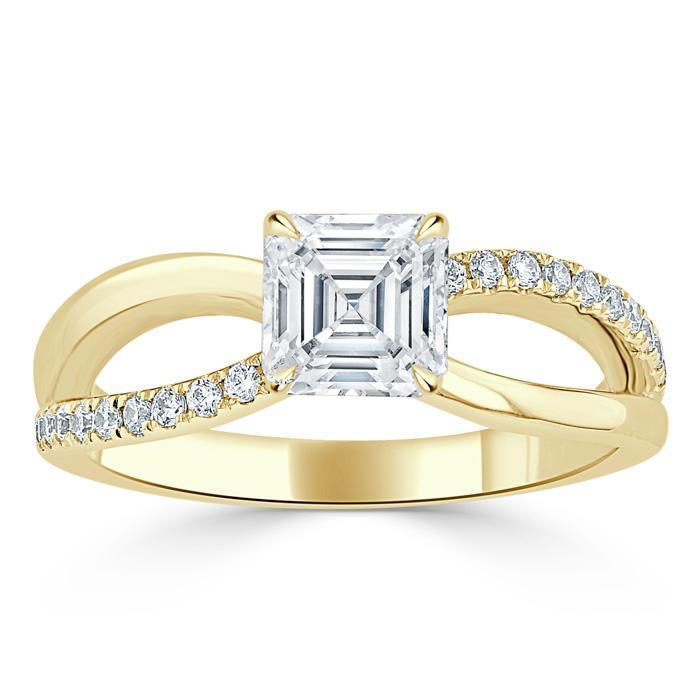 0.75 CT Asscher Shaped Moissanite Solitaire Engagement Ring - crownmoissanite