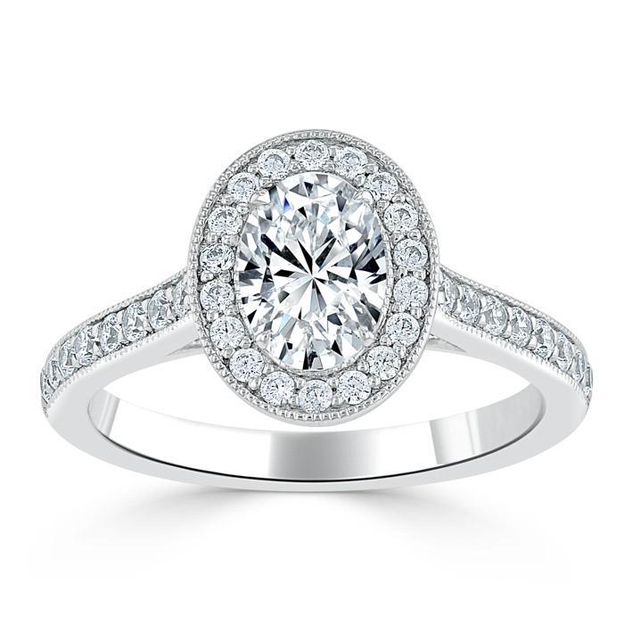 1.0 CT Oval Cut Halo Pave Moissanite Engagement Ring - crownmoissanite