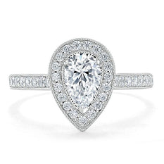 1.52 CT Pear Cut Halo Channel Pave Moissanite Engagement Ring - crownmoissanite
