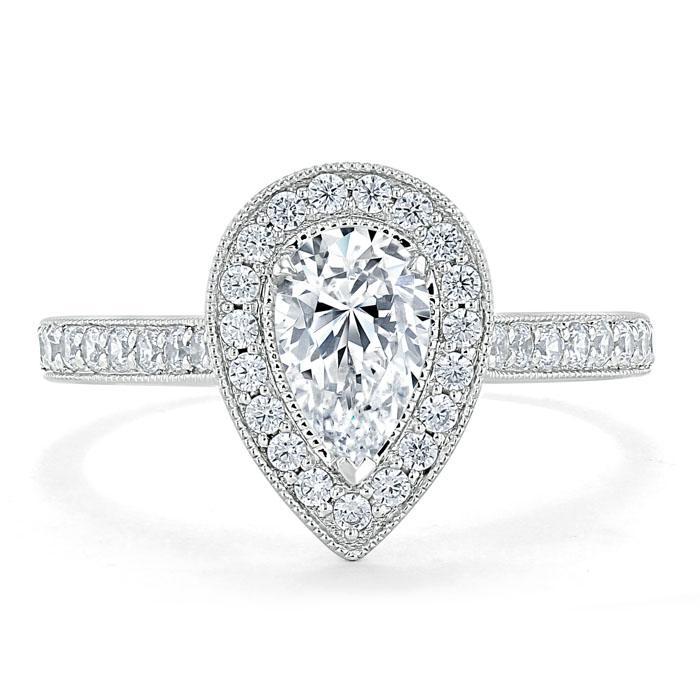 1.52 CT Pear Cut Halo Channel Pave Moissanite Engagement Ring - crownmoissanite