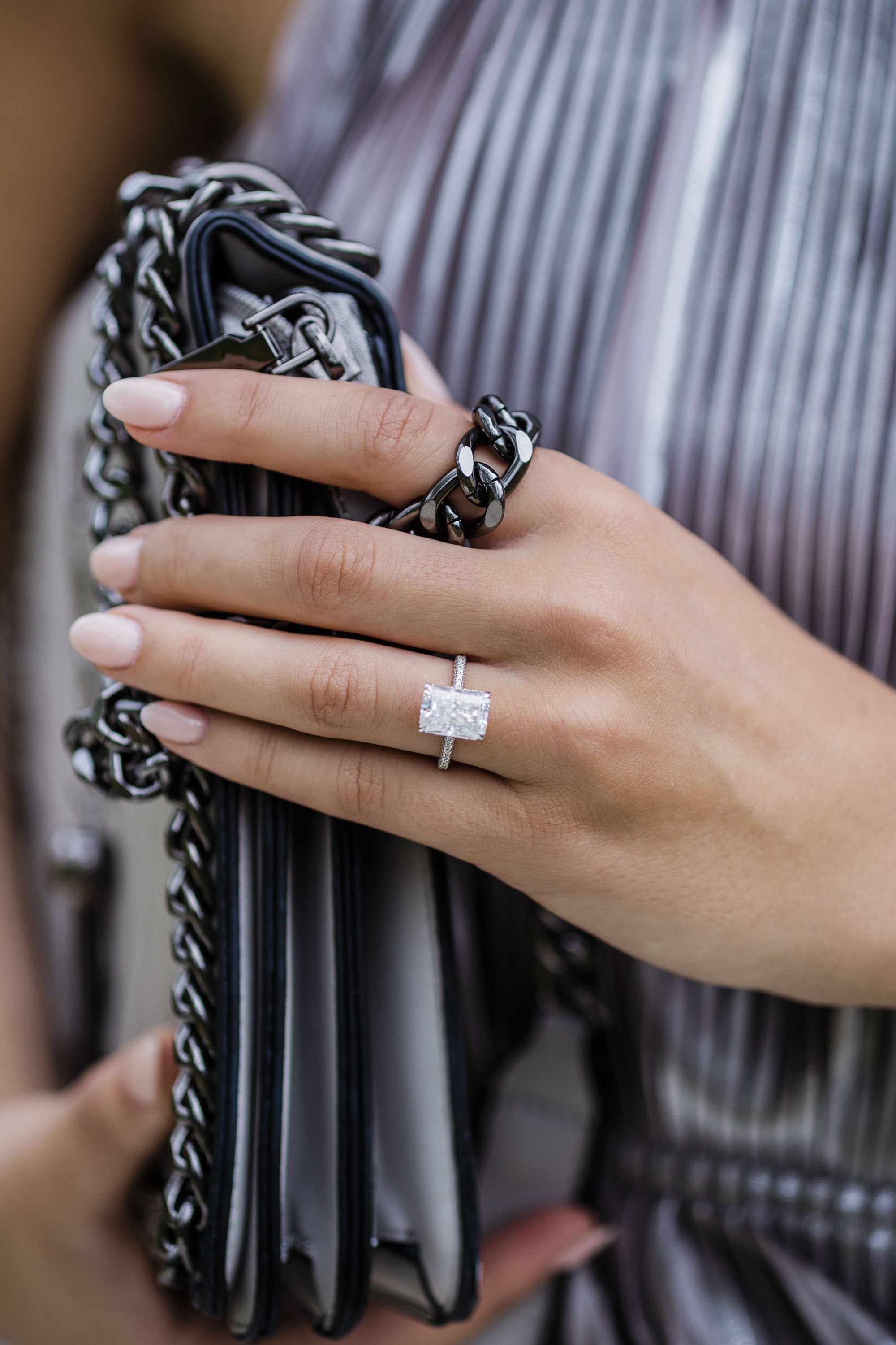 4.60 CT Radiant Solitaire Hidden Halo & Pave Moissanite Engagement Ring - crownmoissanite