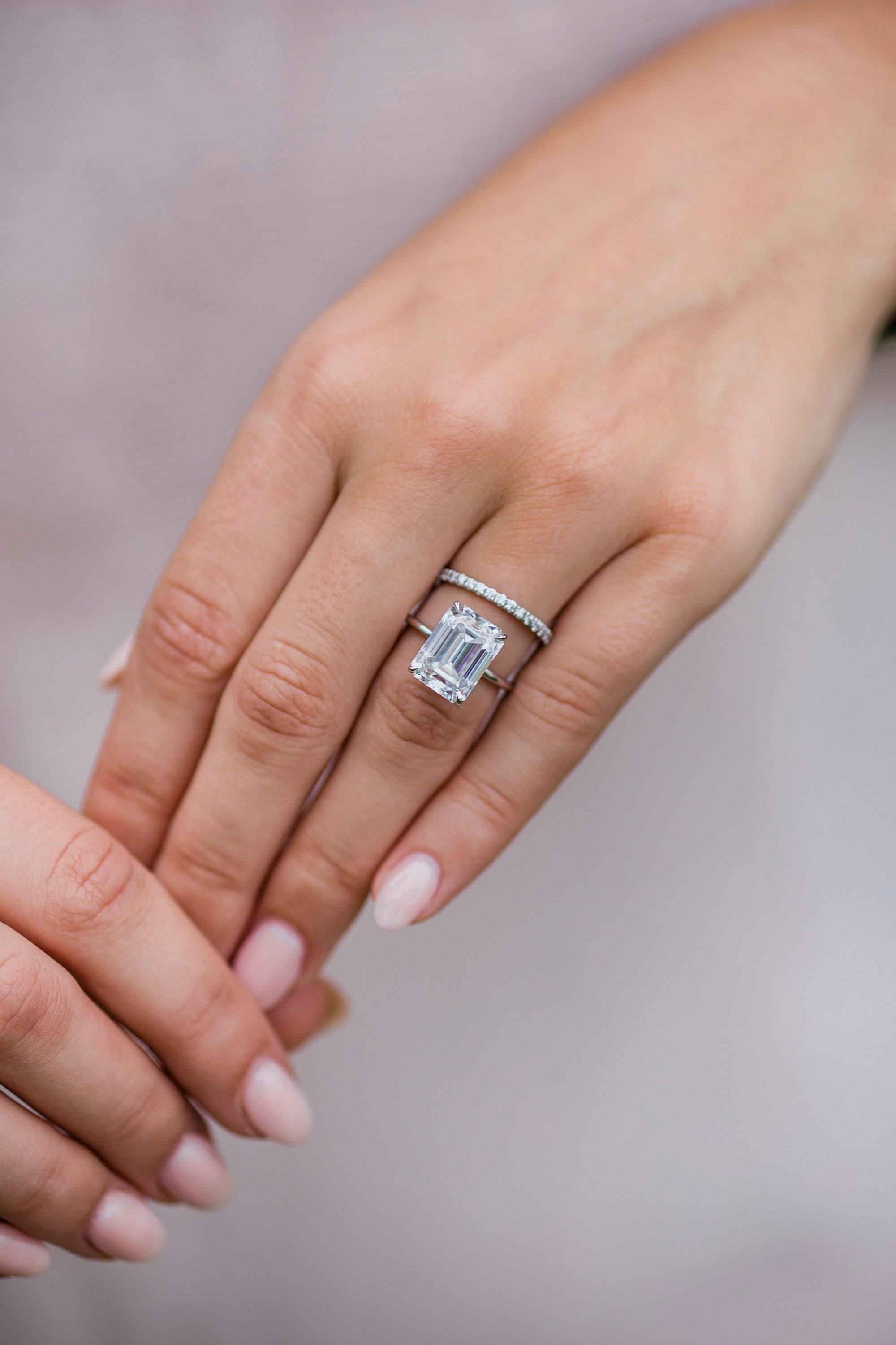 5.50 CT Emerald Solitaire Hidden Halo Moissanite Engagement Ring - crownmoissanite