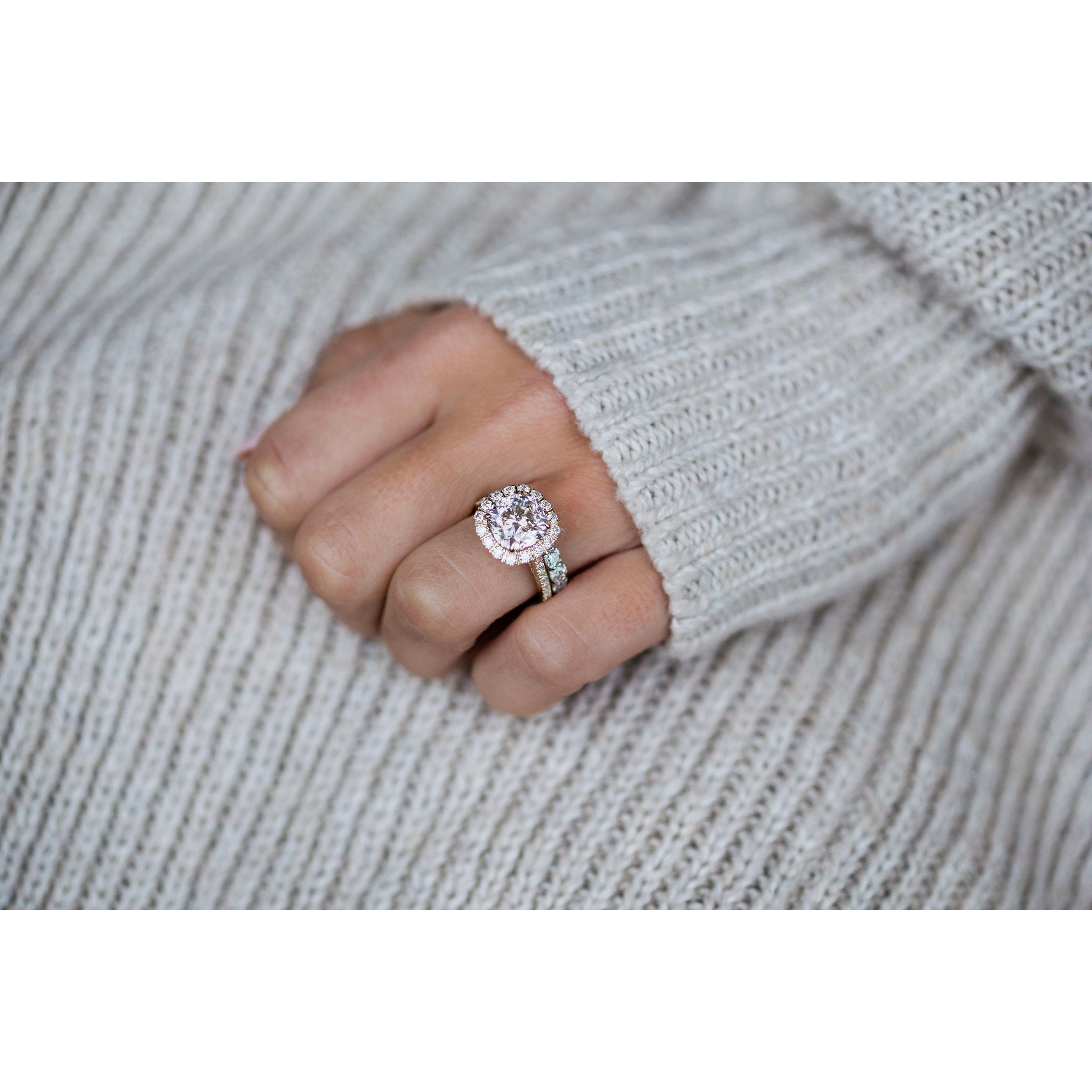 4.0 CT Cushion Halo & Pave Moissanite Engagement Ring - crownmoissanite