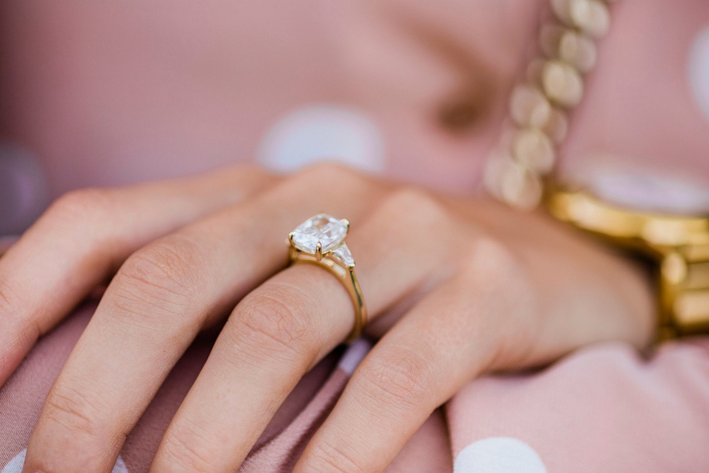 2.50 CT Elongated Cushion Three Stone Moissanite Engagement Ring - crownmoissanite