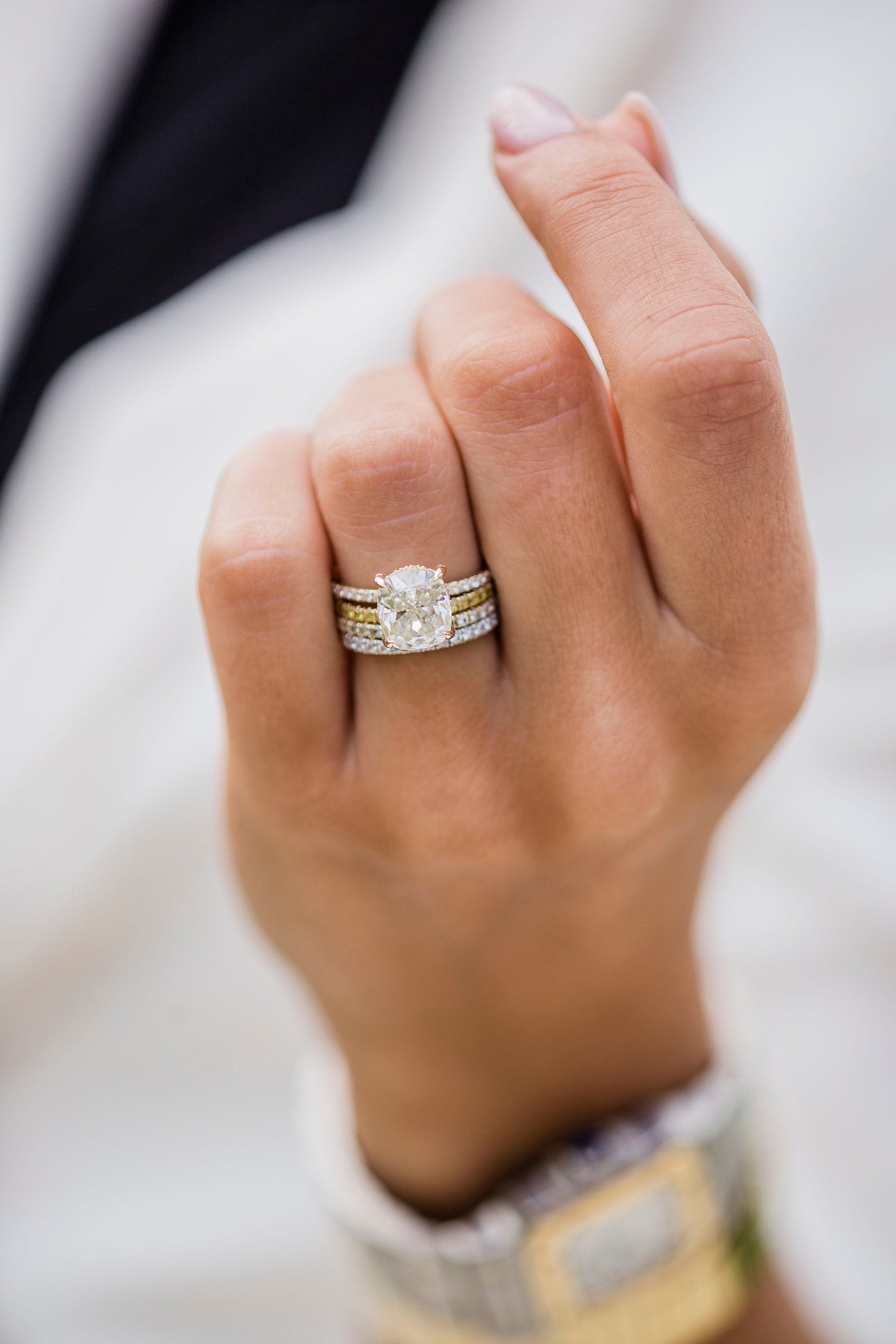 1.77 - 3.77 CT Cushion Solitaire Pave Moissanite Engagement Ring - crownmoissanite