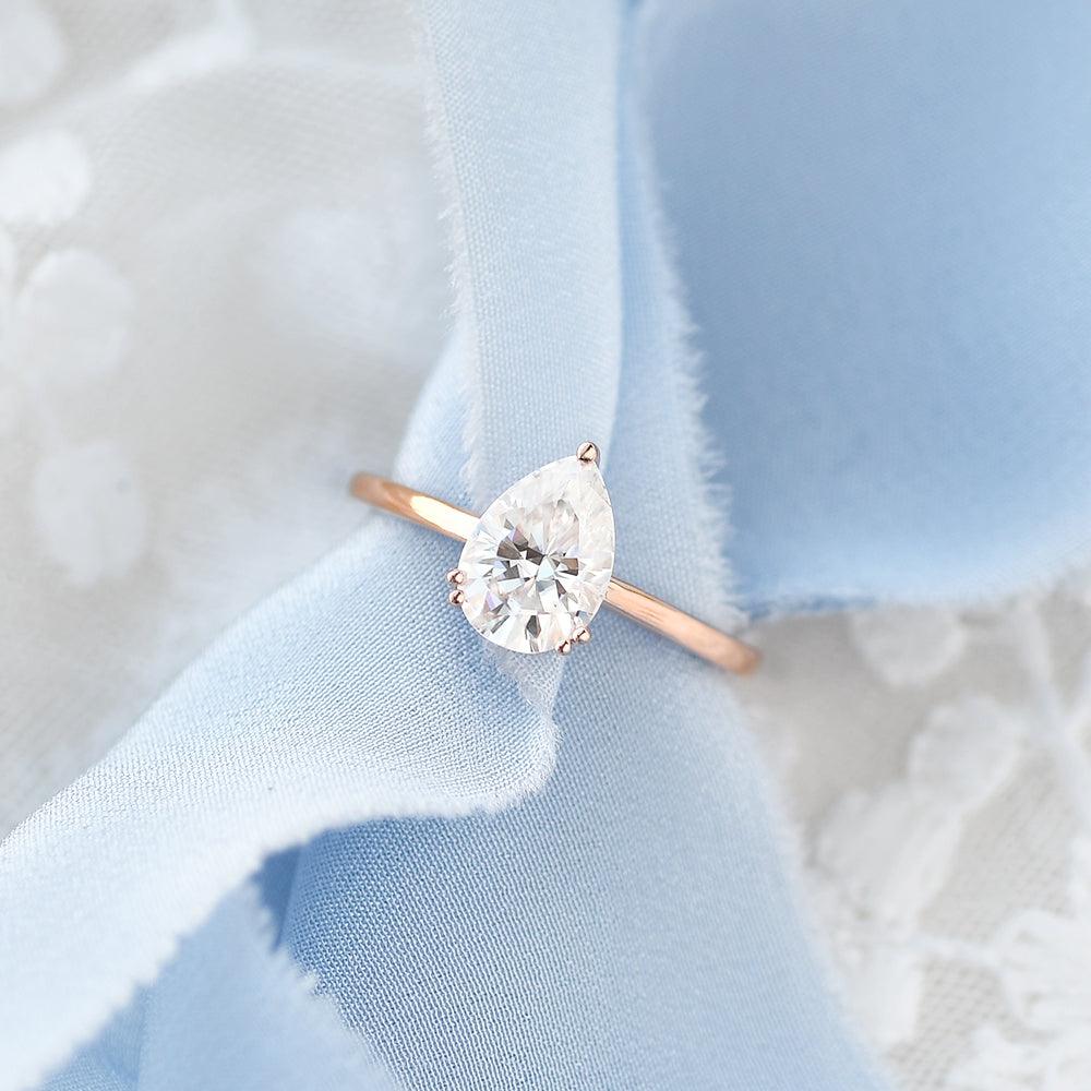1.93 CT Pear Cut Solitaire Moissanite Engagement Ring - crownmoissanite