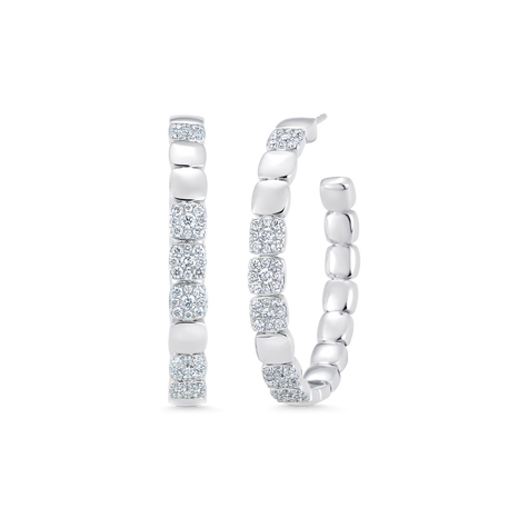 1.21 TCW Round Moissanite Diamond Beaded Hoop Earrings - crownmoissanite