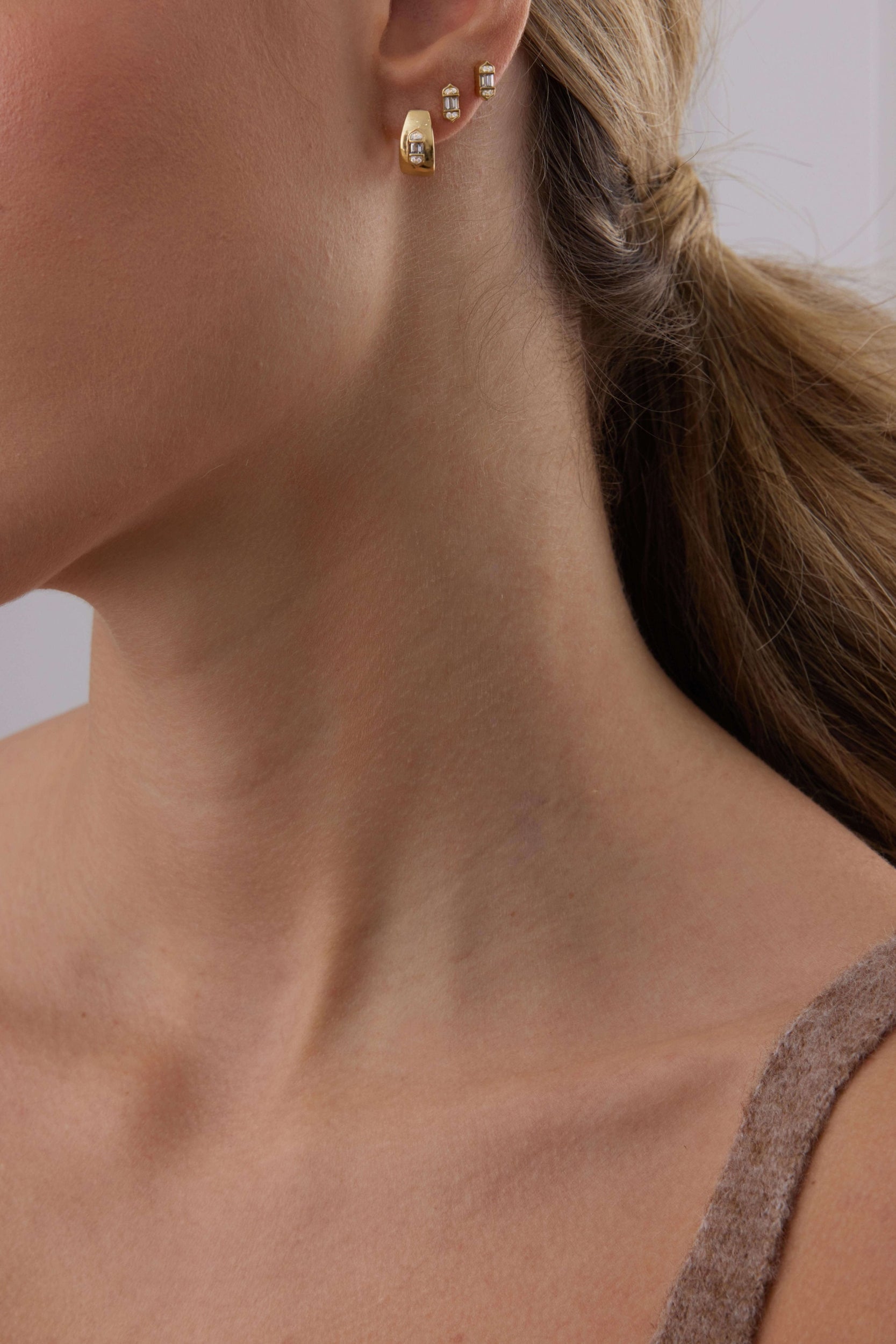 0.17 TCW Round & Baguette Moissanite Diamond Huggie Earrings - crownmoissanite