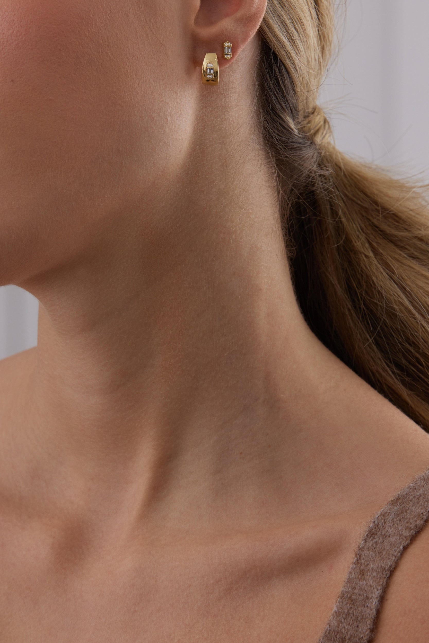 0.17 TCW Round & Baguette Moissanite Diamond Huggie Earrings - crownmoissanite