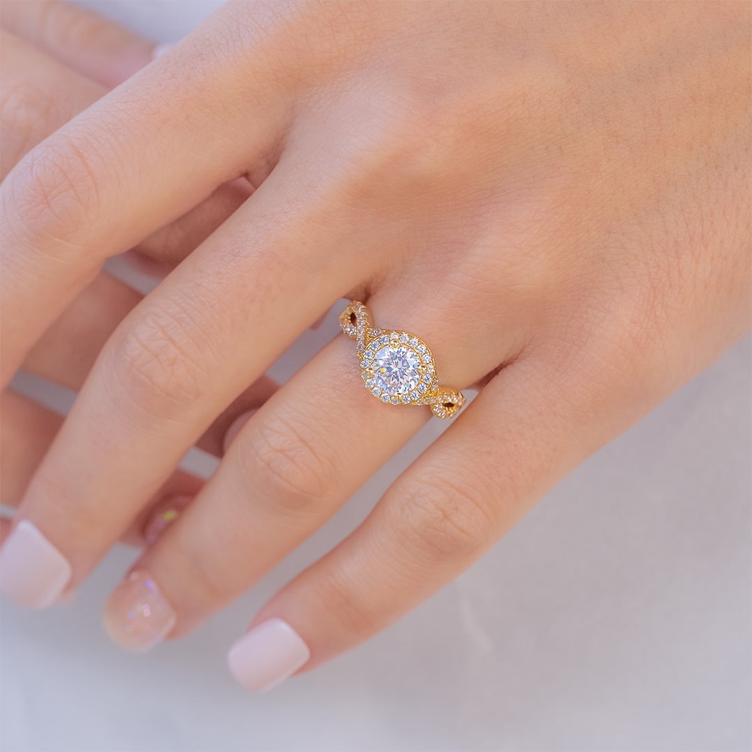 1.50 CT Oval Cut Halo Twisted Pave Moissanite Engagement Ring - crownmoissanite