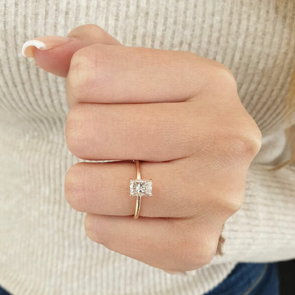 1.04 CT Radiant Shaped Moissanite Hidden Halo Engagement Ring - crownmoissanite