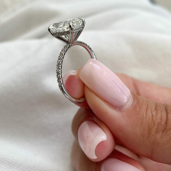 2.43 CT Radiant Solitaire & Pave Moissanite Engagement Ring - crownmoissanite