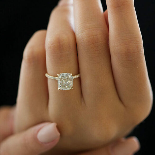 3.25 CT Cushion Solitaire & Pave Moissanite Engagement Ring - crownmoissanite