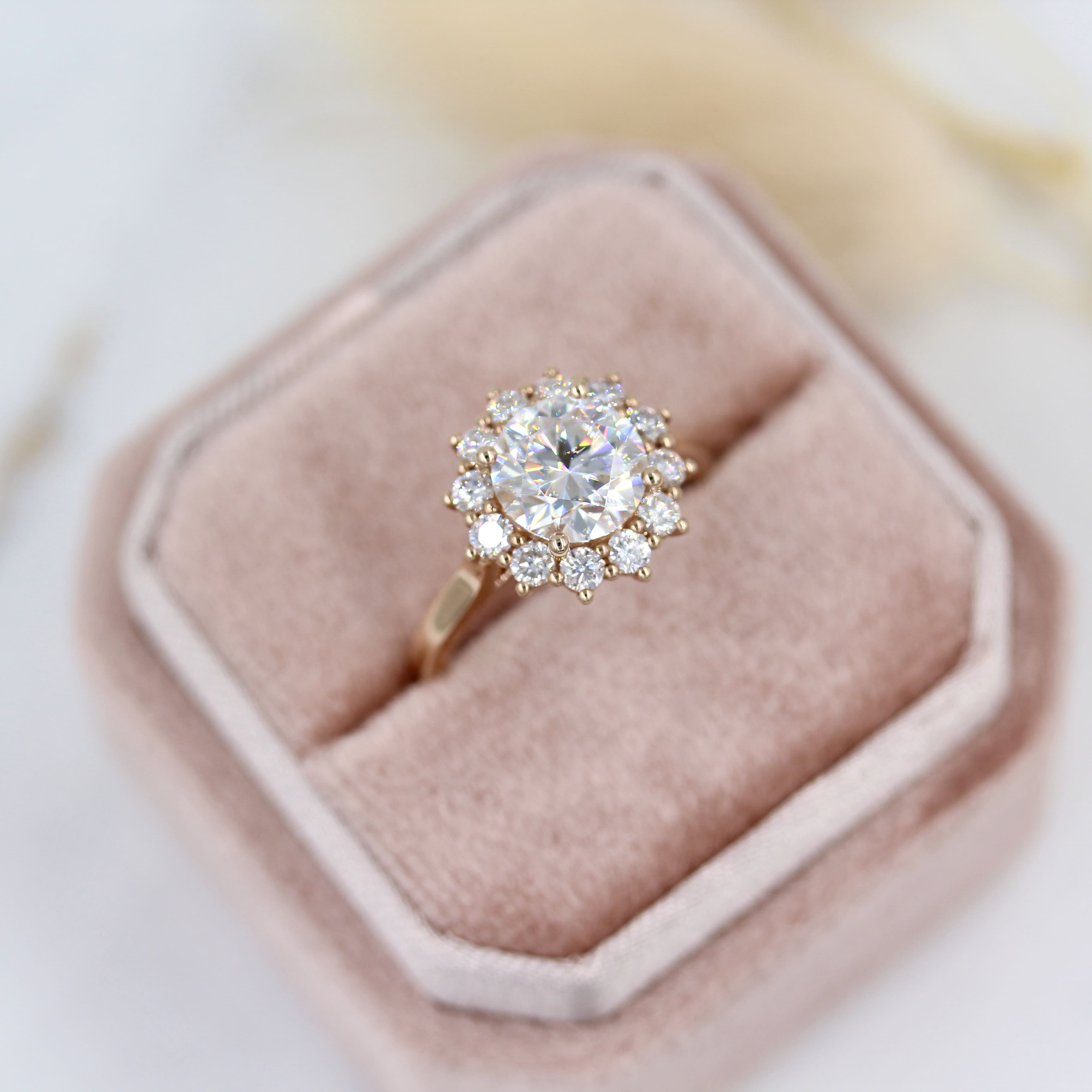1.80 CT Round Cut Halo Moissanite Engagement Ring - crownmoissanite