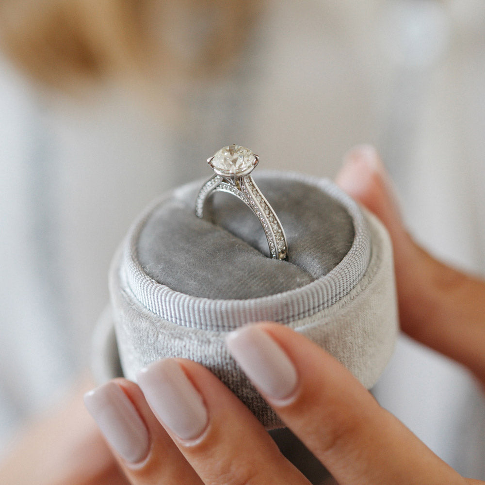 1.0 CT Round Shaped Solitaire Pave Moissanite Engagement Ring - crownmoissanite