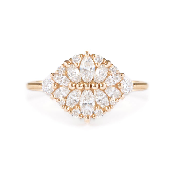 0.95 CT Marquise & Round Moissanite Cluster Engagement Ring