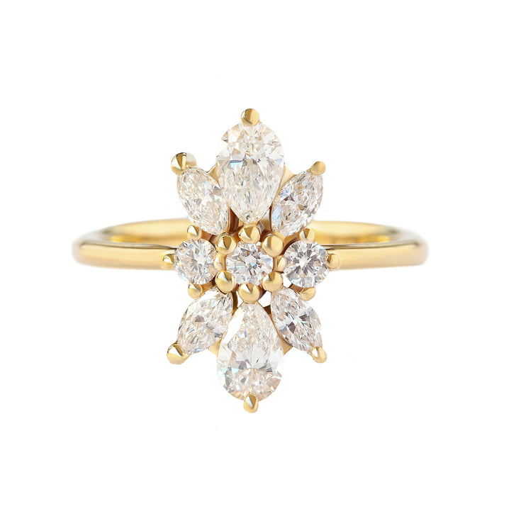 0.75 TCW Pear,Marquise and Round Moissanite Flower Engagement Ring
