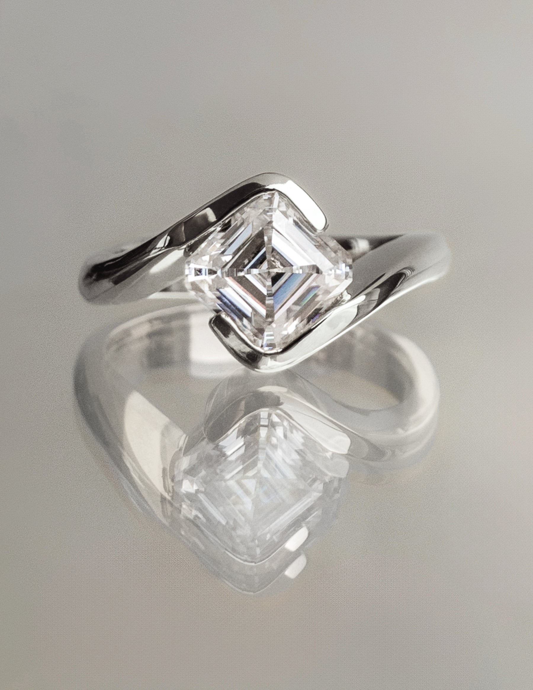 1.50 -2.50 CT Asscher Cut Moissanite Solitaire Engagement Ring