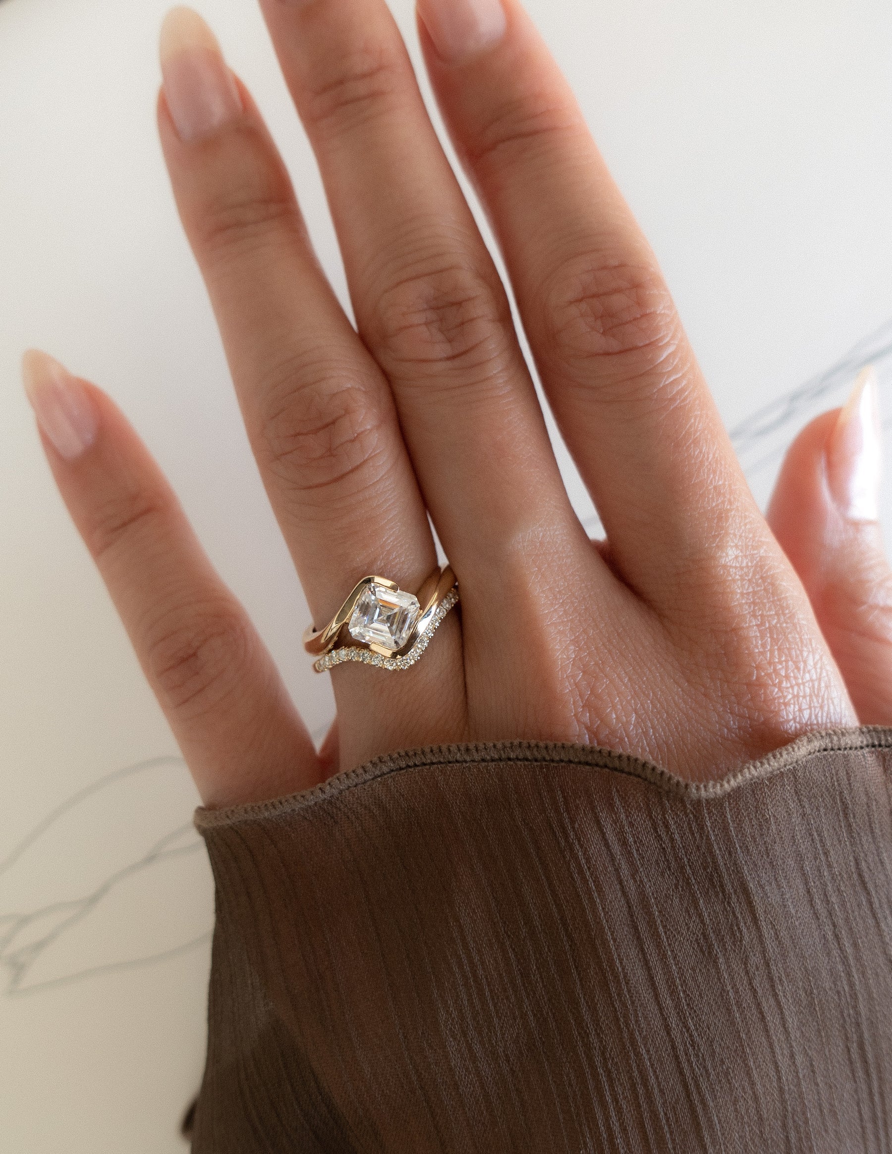 1.50 -2.50 CT Asscher Cut Moissanite Solitaire Engagement Ring