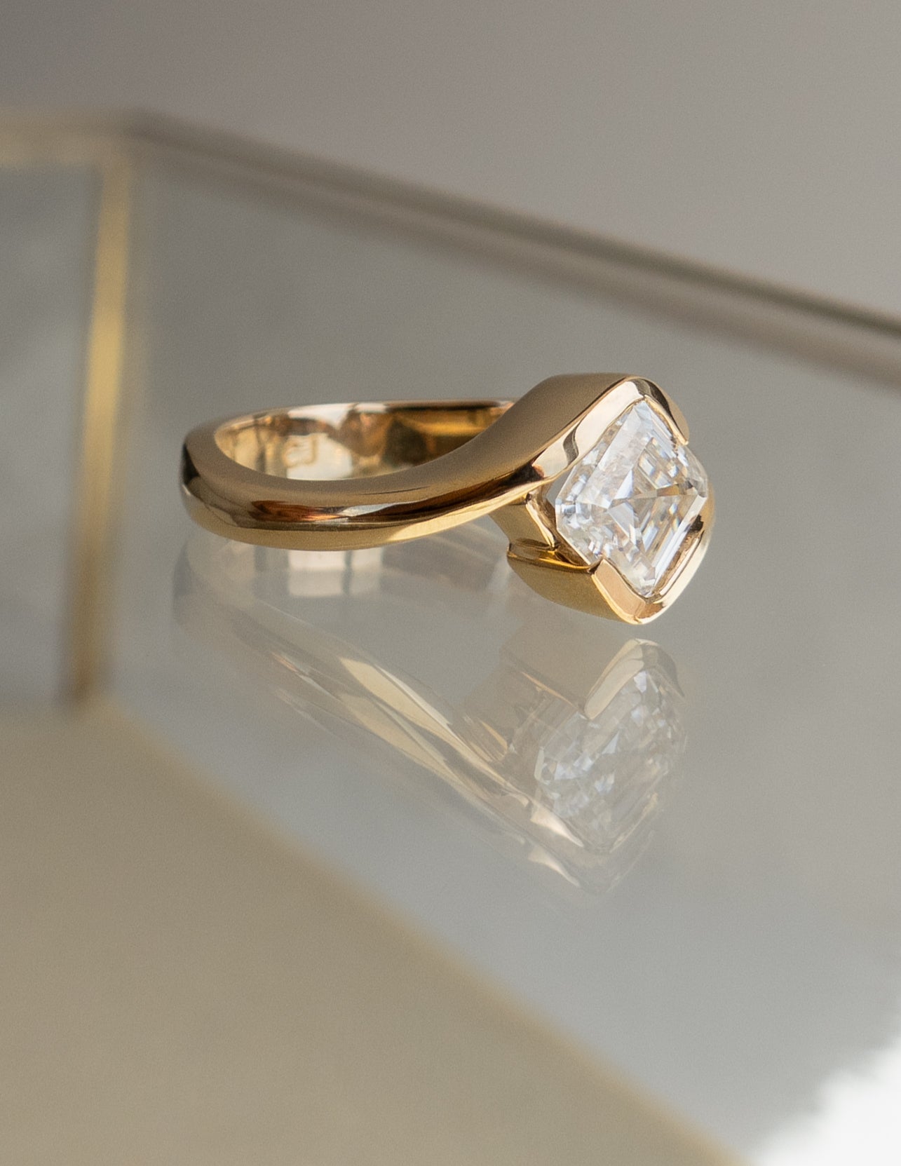 1.50 -2.50 CT Asscher Cut Moissanite Solitaire Engagement Ring